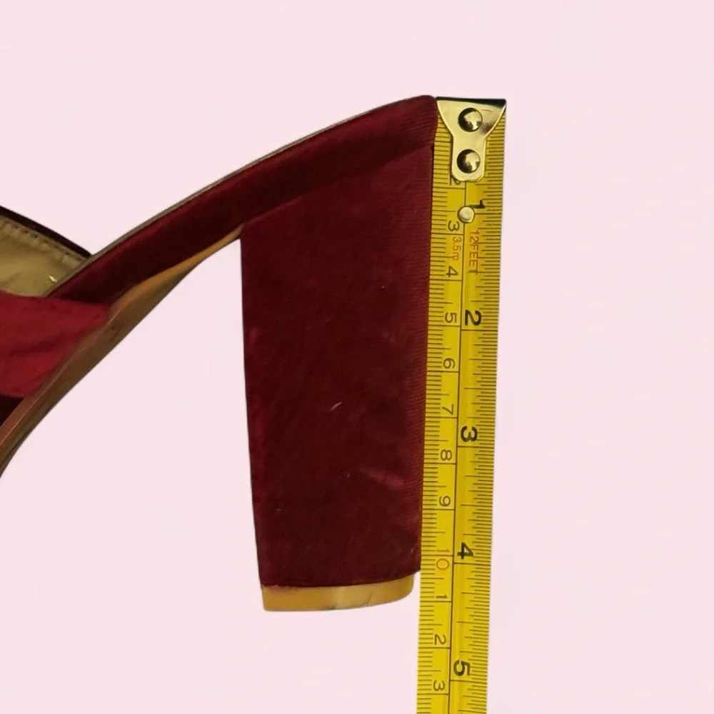 Burgundy Velvet Mule Heels Studded Block Heel Slip-On - Size 10‎ - Picture 2 of 6